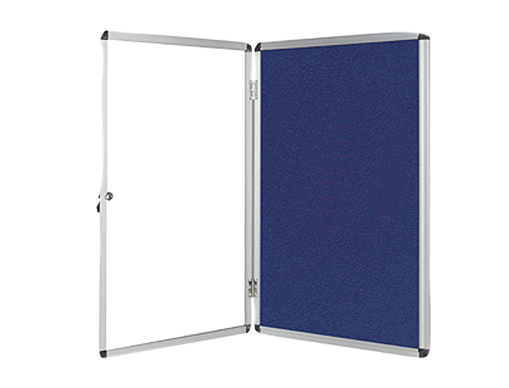 VITRINA DE ANUNCIOS Q-CONNECT MURAL GRANDE FIELTRO AZUL CON PUERTA Y MARCO CON CERRADURA 120X90 CM