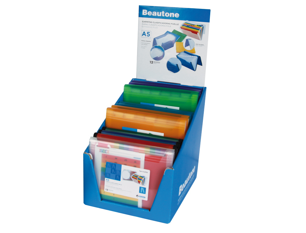 CARPETA LIDERPAPEL CLASIFICADOR FUELLE POLIPROPILENO A5 EXPOSITOR DE 12 UNIDADES COLORES SURTIDOS