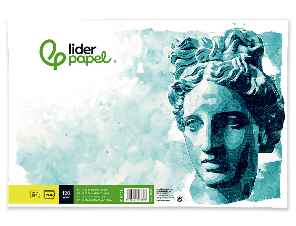BLOC DIBUJO LIDERPAPEL ARTISTICO ENCOLADO 594X420MM 24+6 HOJAS 120G/M2 SIN RECUADRO