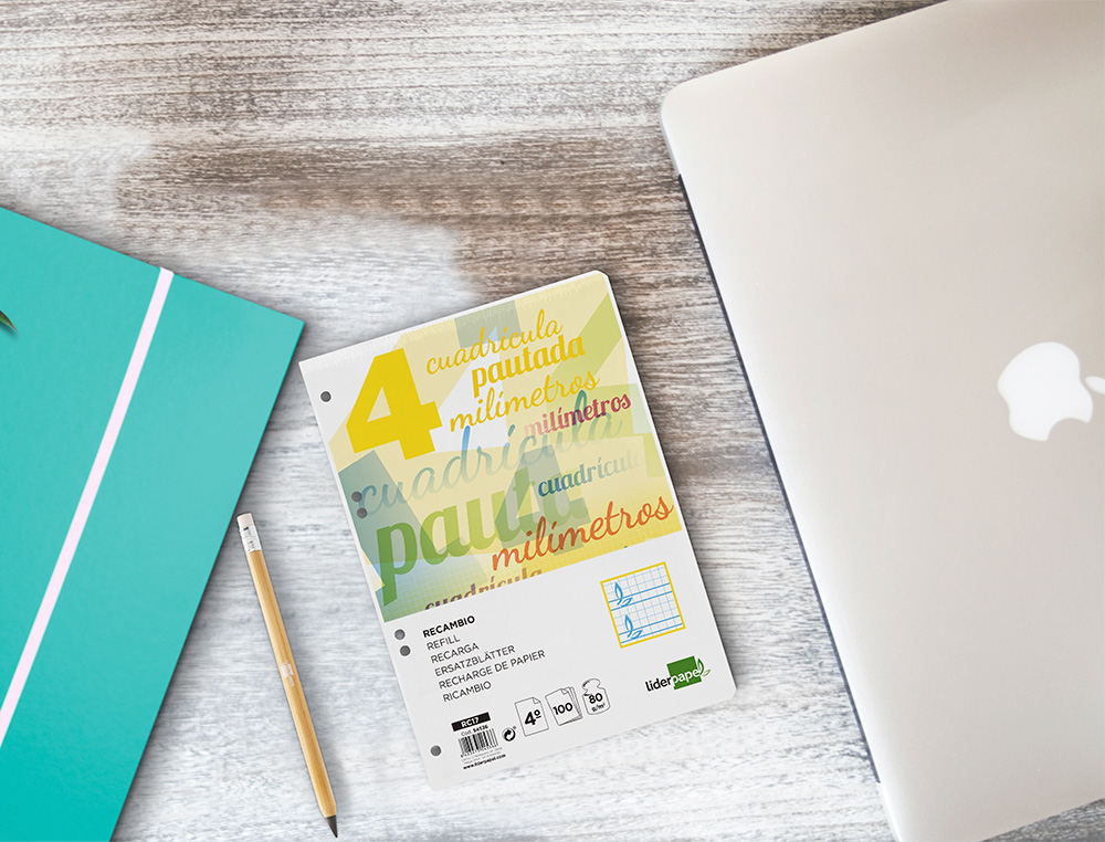 RECAMBIO LIDERPAPEL CUARTO PAUTAGUIA 100 HOJAS 75 G CUADRICULADO PAUTADO 4MM CON MARGEN 6 TALADROS
