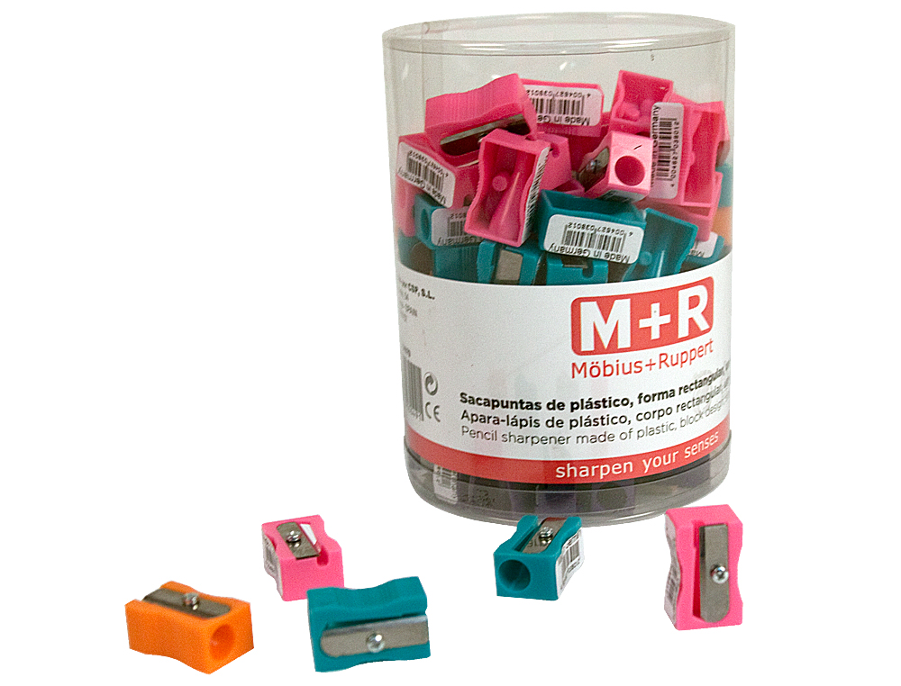 SACAPUNTAS M+R 304 PLASTICO RECTANGULAR 1 USO COLORES SURTIDOS