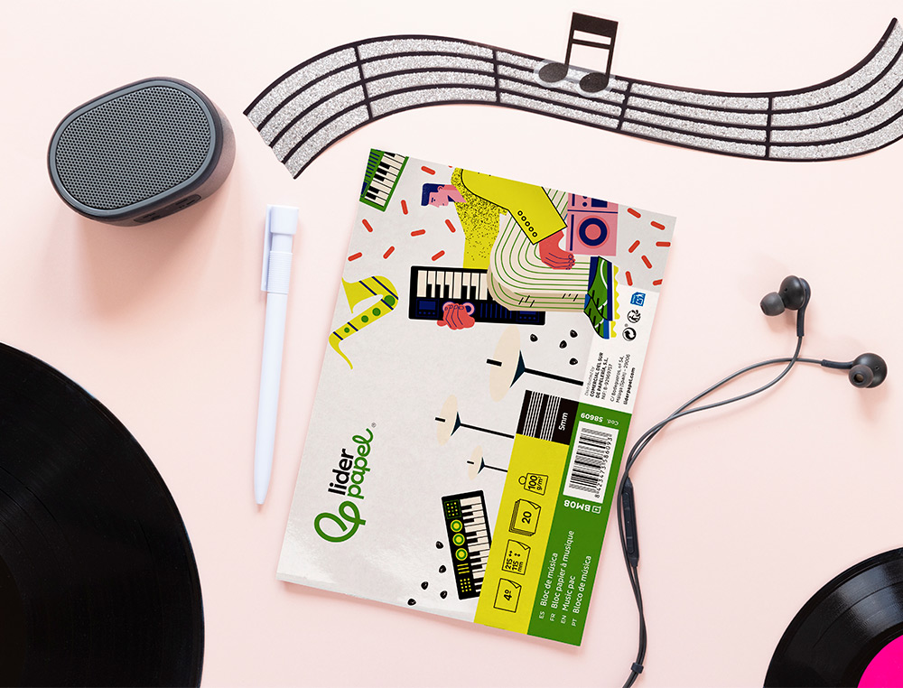 BLOC MUSICA LIDERPAPEL PENTAGRAMA 5MM CUARTO 20 HOJAS 100G/M2 GRAPADO