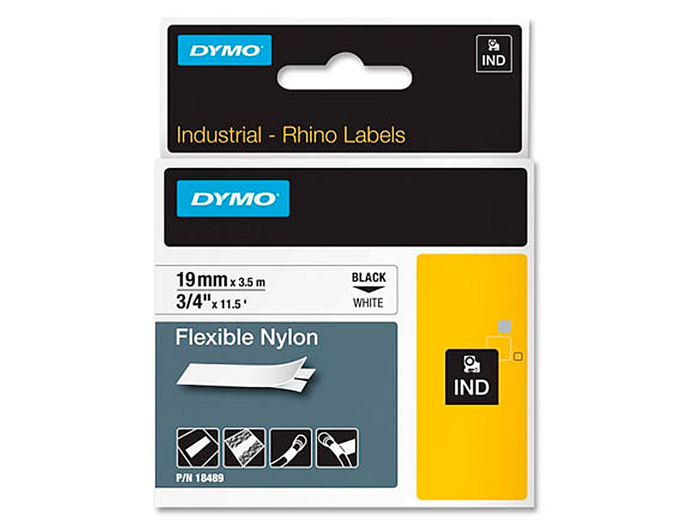 CINTA DYMO RHINO NYLON FLEXIBLE BLANCO -NEGRO 19MMX 3,5 MT TAPE LABEL