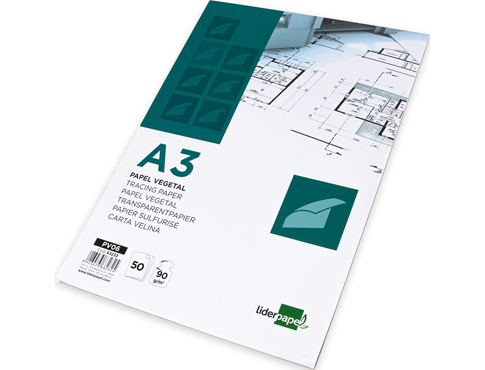 BLOC PAPEL VEGETAL LIDERPAPEL ENCOLADO 50 HOJAS 297X420MM 90GR