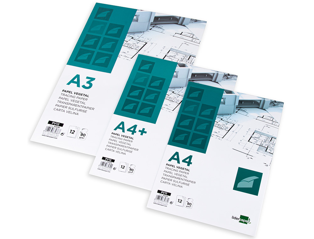 PAPEL VEGETAL LIDERPAPEL A4 90GR 210X297MM SOBRE DE 12 HOJAS