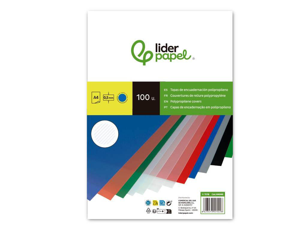 TAPA ENCUADERNACION LIDERPAPEL POLIPROPILENO RAYADO A4 0.5MM AZUL PAQUETE DE 100 UNIDADES