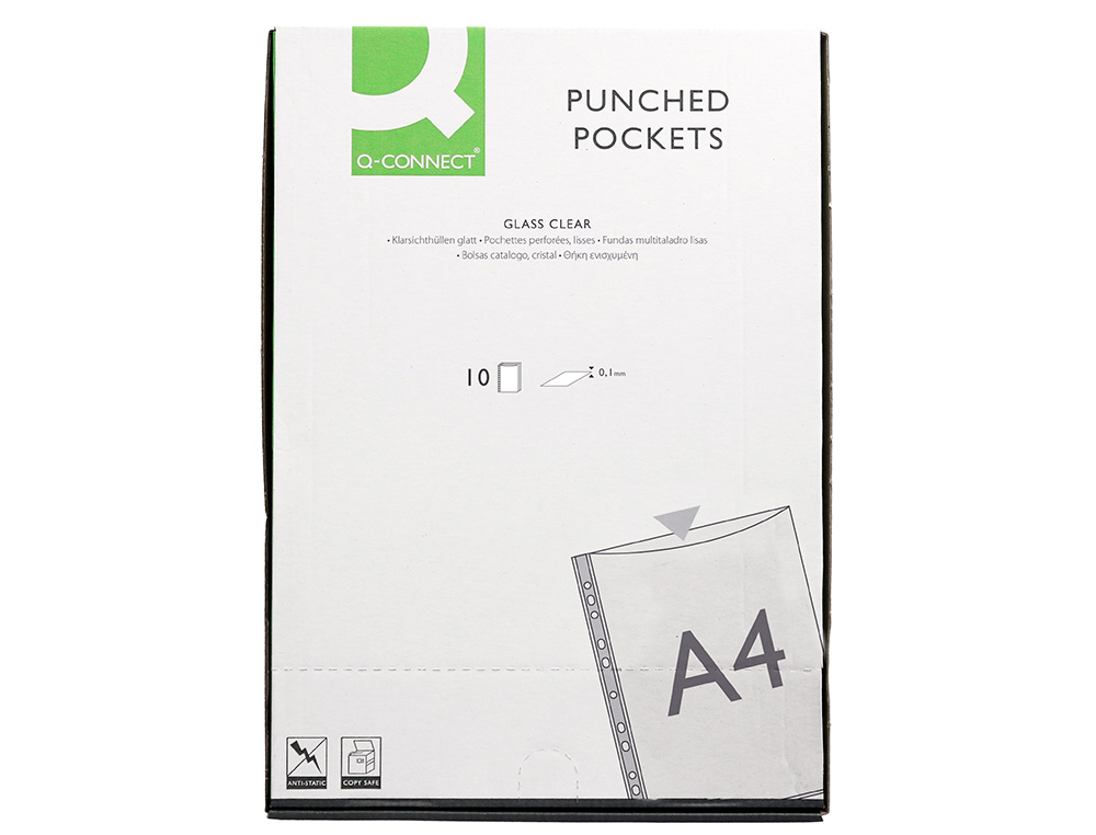 FUNDA MULTITALADRO Q-CONNECT DIN A4 100 MC CRISTAL BOLSA DE 10 UNIDADES