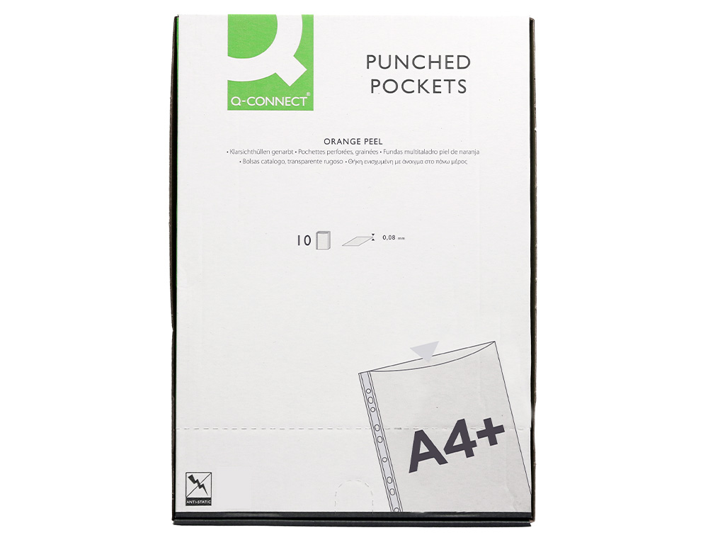 FUNDA MULTITALADRO Q-CONNECT FOLIO 80MC PIEL DE NARANJA BOLSA DE 10 UNIDADES