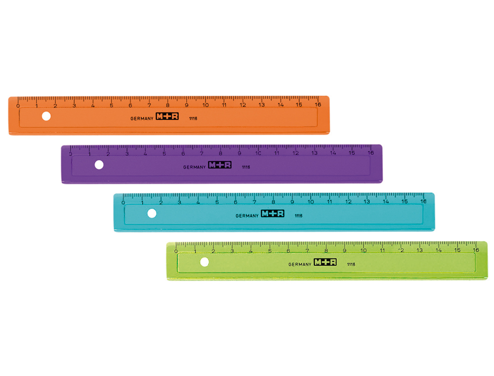 REGLA M+R 16 CM PLASTICO GRADUADA Y BISELADA COLORES SURTIDOS
