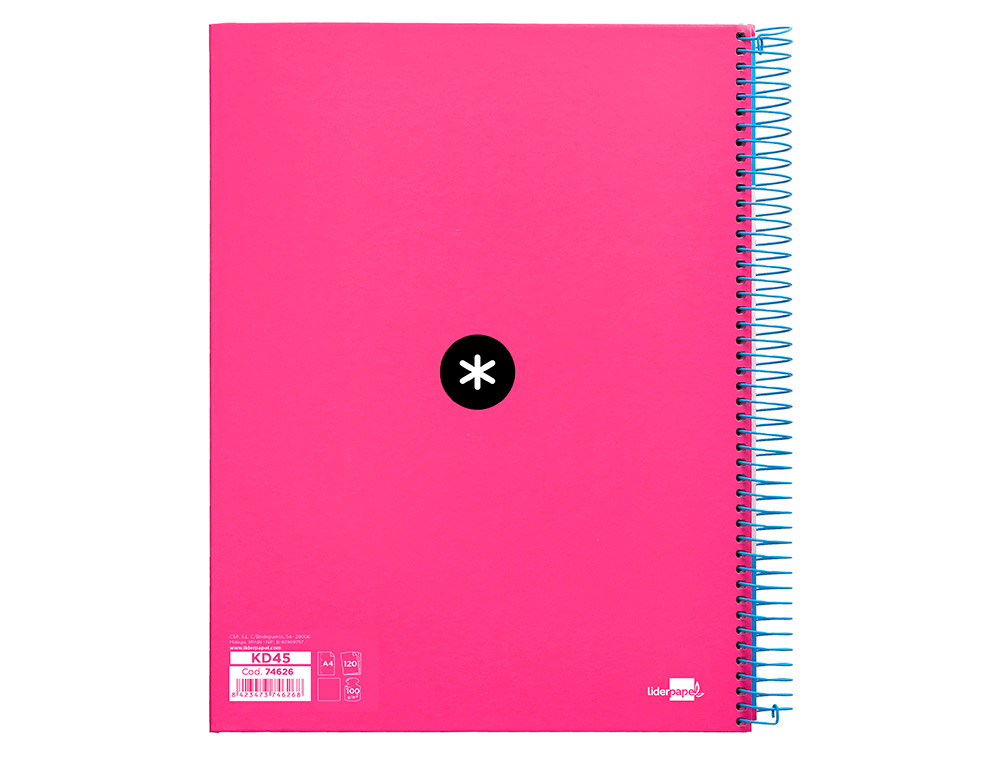 CUADERNO ESPIRAL A4 MICRO ANTARTIK TAPA FORRADA 120H 90 GR LISO CON BANDAS 4 TALADROS COLOR ROSA FLUOR