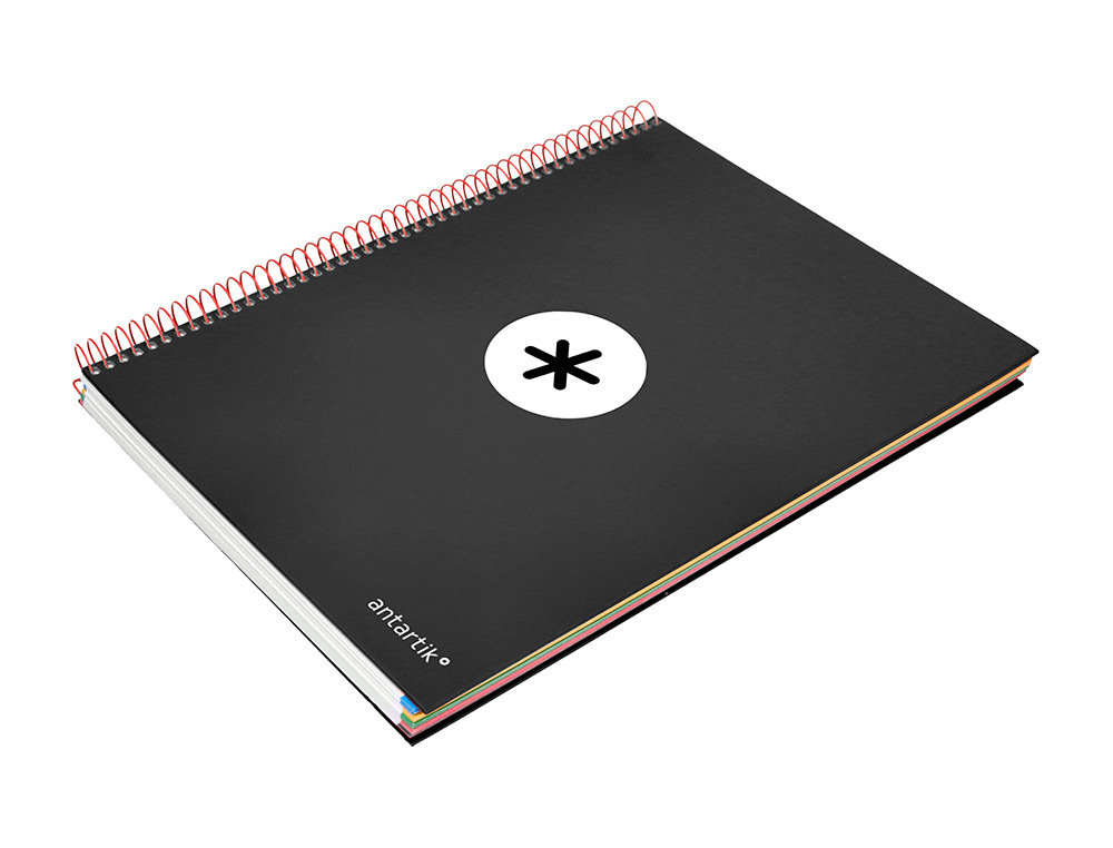 CUADERNO ESPIRAL A4 MICRO ANTARTIK TAPA FORRADA 120H 90 GR LISO CON BANDAS 4 TALADROS COLOR NEGRO