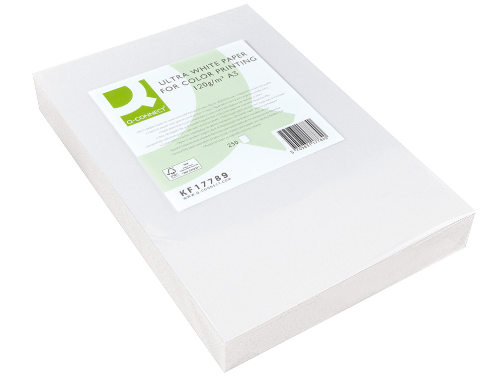PAPEL FOTOCOPIADORA Q-CONNECT ULTRA WHITE DIN A3 120 GRAMOS PAQUETE DE 250 HOJAS