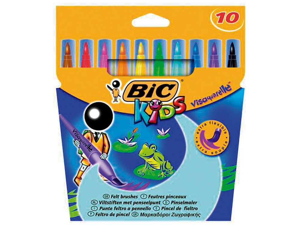 ROTULADOR BIC KIDS VISAQUARELLE ESTUCHE DE 10 COLORES PUNTA PINCEL TINTA BASE DE AGUA