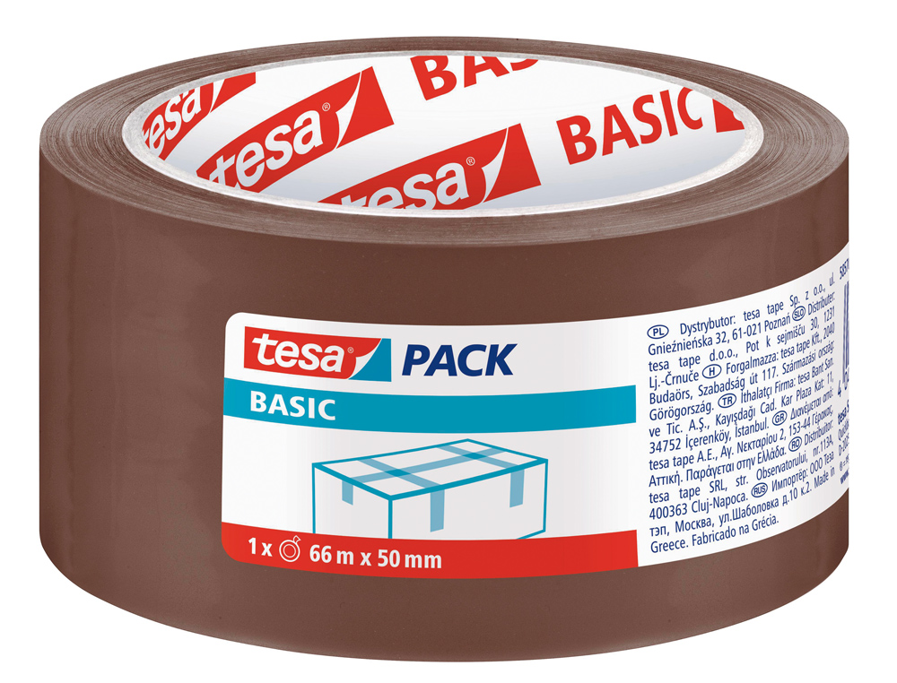 CINTA ADHESIVA TESA MARRON BASIC 66 MT X 50 MM PARA EMBALAJE