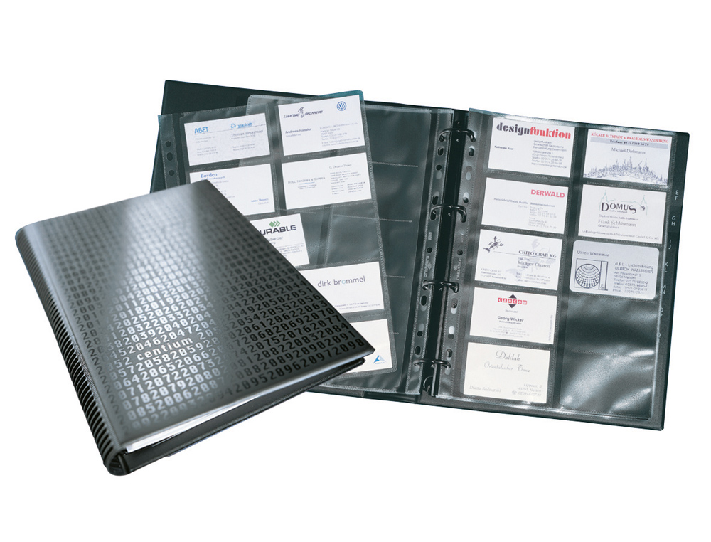 TARJETERO DURABLE DIN A4 VISIFIX CENTIUM 4 ANILLAS 20 FUNDAS CON INDICE ALFABETICO PARA 400 TARJETAS DE VISITA