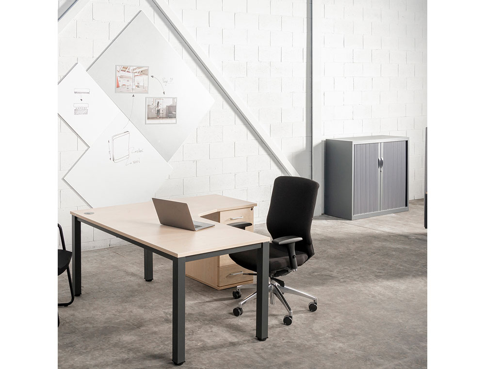 MESA OFICINA ROCADA SERIE EXECUTIVE FORMA EN L DERECHA 180X110 CM ACABADO GRIS/GRIS