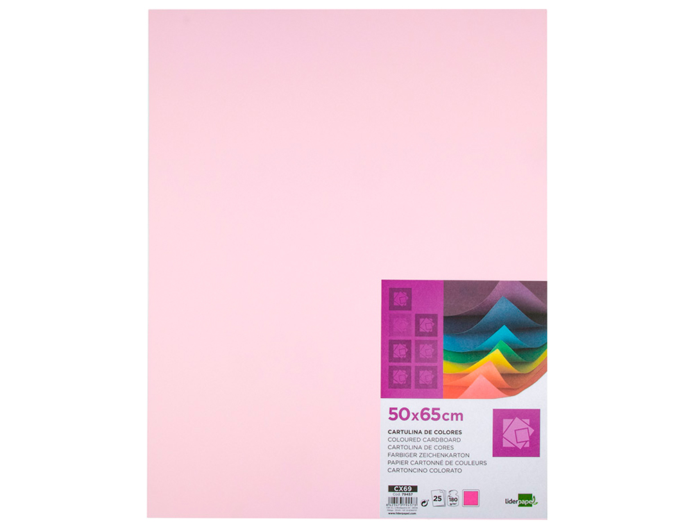 CARTULINA LIDERPAPEL 50X65 CM 180G/M2 ROSA PAQUETE DE 25 HOJAS