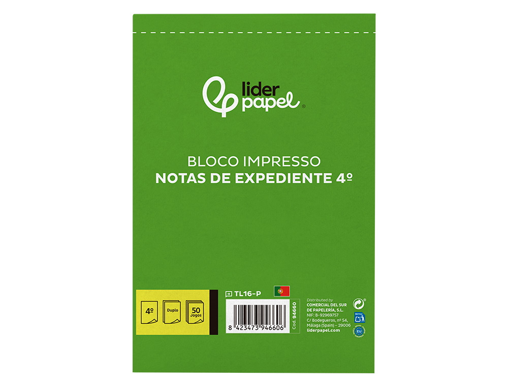 TALONARIO LIDERPAPEL NOTAS DE EXPEDIENTE CUARTO DUPLO TEXTO EN PORTUGUES