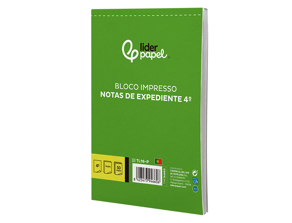 TALONARIO LIDERPAPEL NOTAS DE EXPEDIENTE CUARTO DUPLO TEXTO EN PORTUGUES