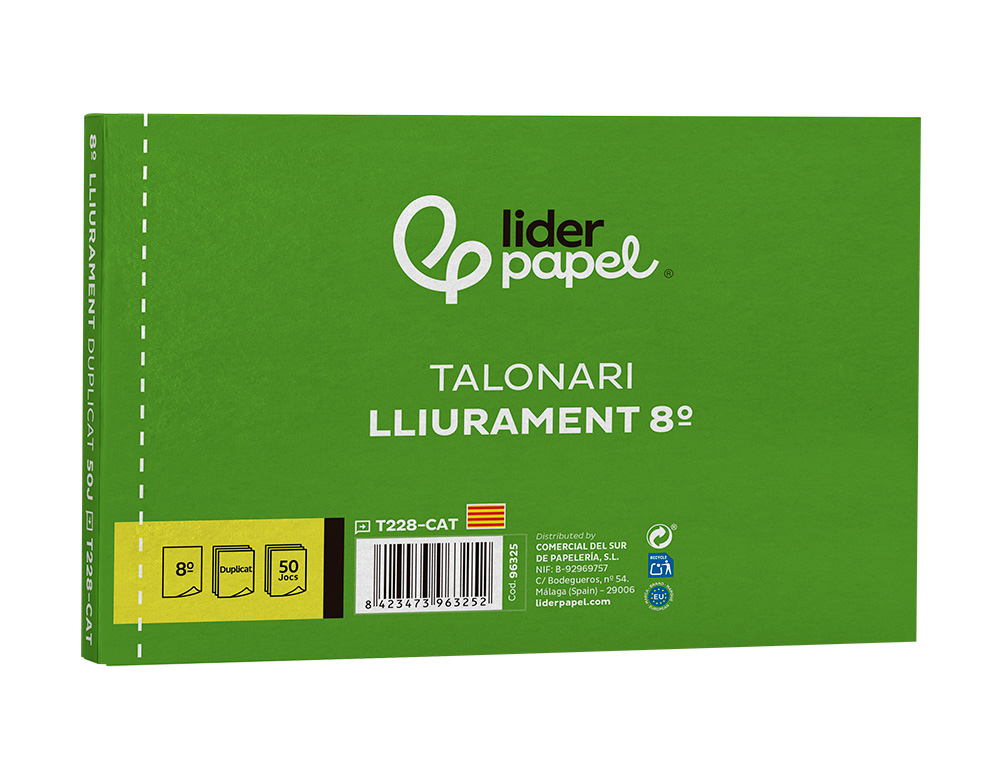TALONARIO LIDERPAPEL ENTREGAS 8 ORIGINAL Y COPIA T228 APAISADO TEXTO EN CATALAN
