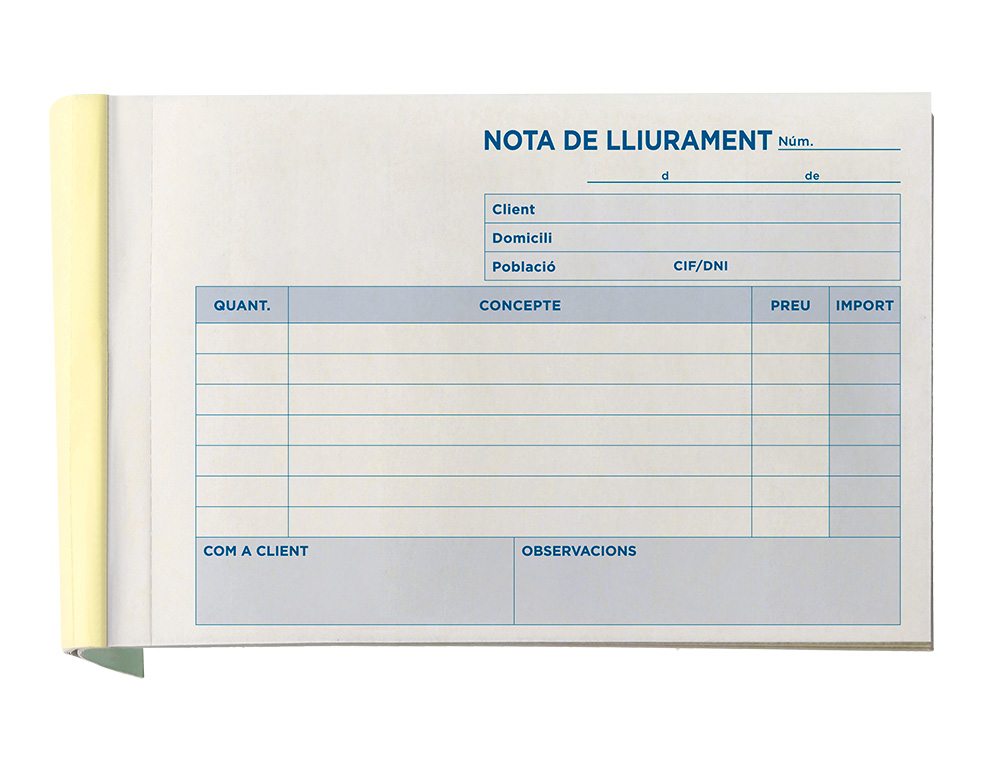 TALONARIO LIDERPAPEL ENTREGAS 8 ORIGINAL Y COPIA T228 APAISADO TEXTO EN CATALAN