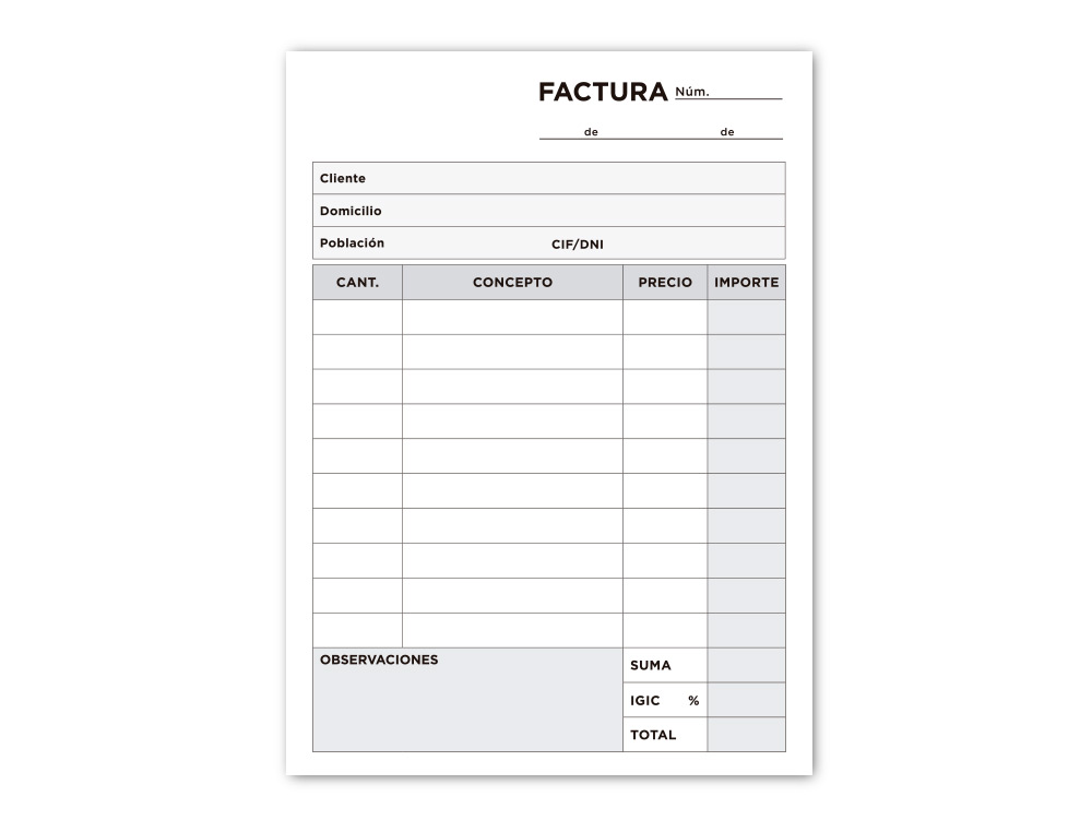 TALONARIO LIDERPAPEL FACTURAS 8º ORIGINAL Y 2 COPIAS T300 CON I.G.I.C.
