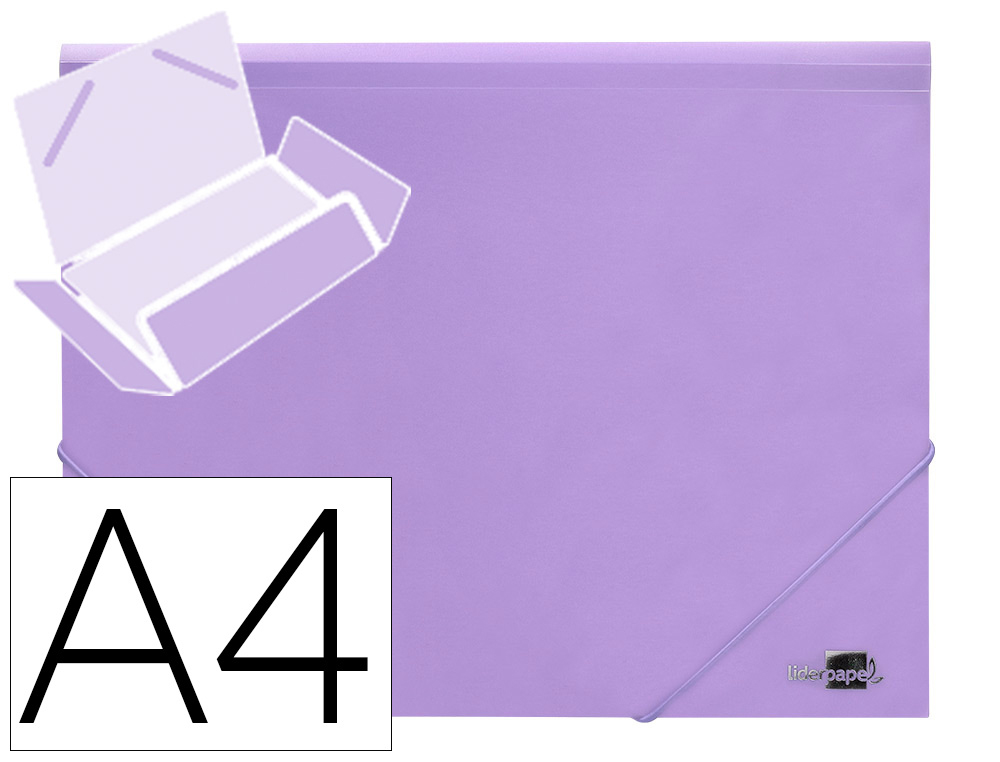 CARPETA LIDERPAPEL GOMAS TRES SOLAPAS POLIPROPILENO DIN A4 COLOR LAVANDA OPACO