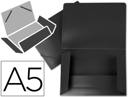 CARPETA LIDERPAPEL GOMAS TRES SOLAPAS POLIPROPILENO DIN A5 COLOR NEGRO OPACO