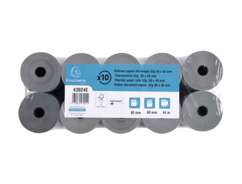 ROLLO SUMADORA EXACOMPTA SAFE CONTACT TERMICO 80 MM X 60 MM 52 G/M2