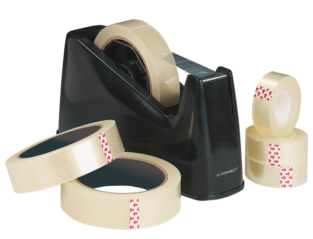 PORTARROLLO SOBREMESA Q-CONNECT PLASTICO PARA CINTAS DE 33 Y 66 MT COLOR NEGRO