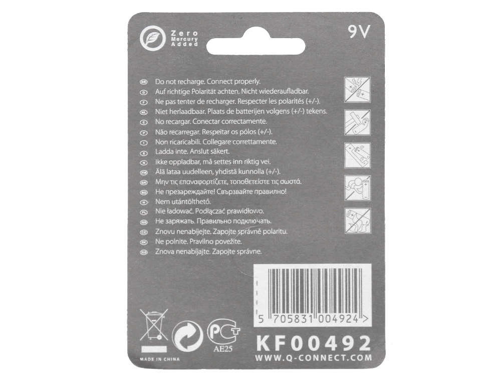 PILA Q-CONNECT ALCALINA 9V BLISTER CON 1 UNIDAD