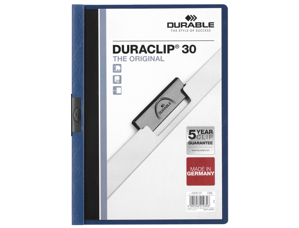 CARPETA DURACLIP DOSSIER PINZA LATERAL AZUL OSCURO CAPACIDAD 30 HOJAS