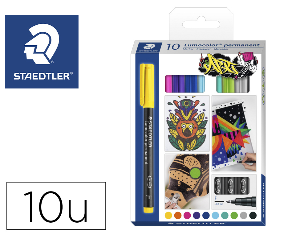 ROTULADOR STAEDTLER LUMOCOLOR RETROPROYECCION PUNTA DE FIBRA PERMANENTE 318 CAJA DE 10 UNIDADES COLORES SURTIDOS