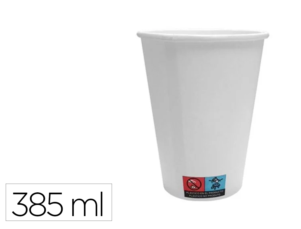 VASO DE PAPEL BLANCO BUNZL RECICLABLE PEFC 385 ML APTO BEBIDAS FRIAS Y CALIENTES PAQUETE DE 50 UNIDADES