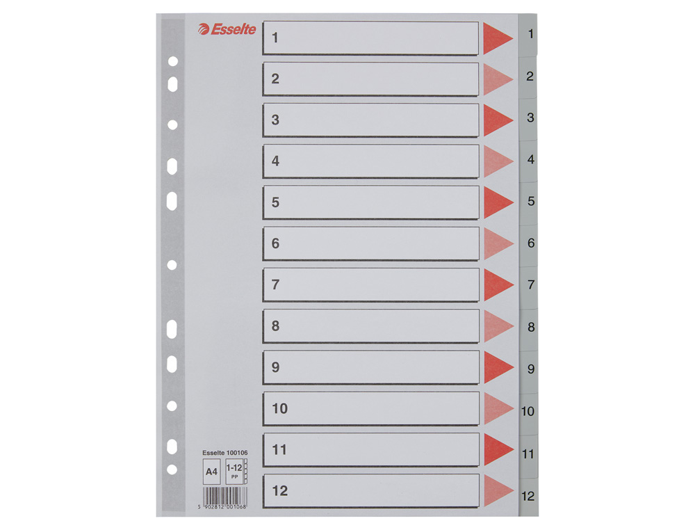SEPARADOR NUMERICO ESSELTE CARTULINA 1-12 JUEGO DE 12 SEPARADORES FOLIO MULTITALADRO