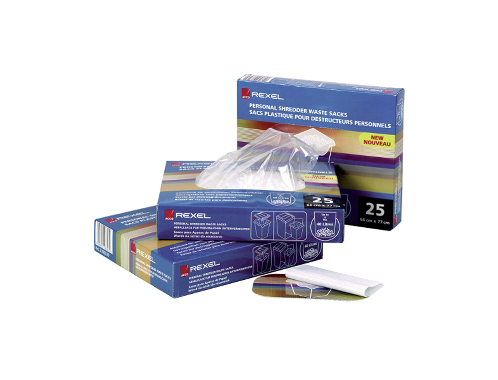 BOLSA DE RESIDUOS REXEL RECICLABLE PARA DESTRUCTORA AS 100 115 L PACK DE 100 UNIDADES