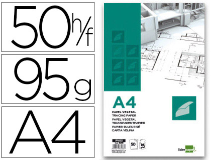 BLOC PAPEL VEGETAL LIDERPAPEL ENCOLADO 210X297MM 50 HOJAS 95G/M2