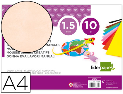 GOMA EVA LIDERPAPEL DIN A4 60G/M2 ESPESOR 1,5MM CARNE PAQUETE DE 10 HOJAS